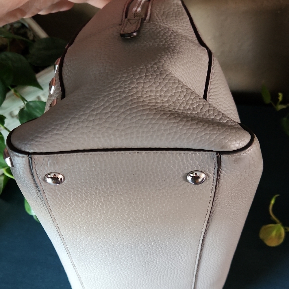 Michael Kors Sandrine Light Gray Studded Pebble Leather Satchel - Picture 8 of 14